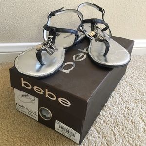 bebe heart charmed flat sandals; Size 6